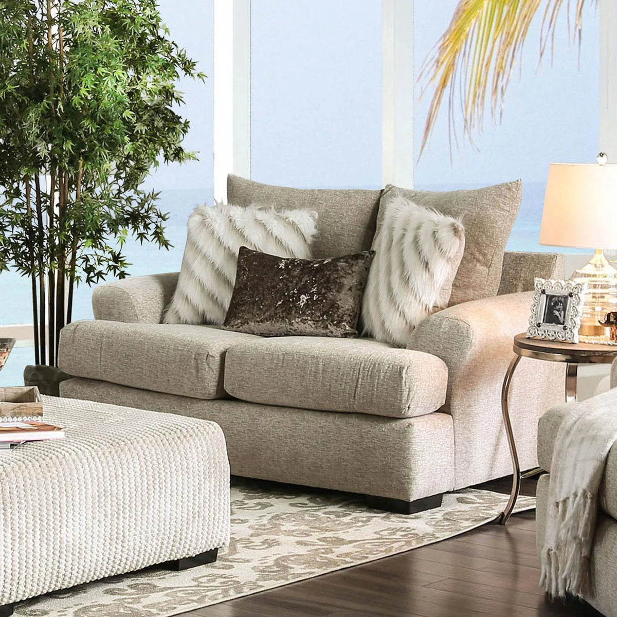 Beige Fabric Living Room Set 3pcs J1758