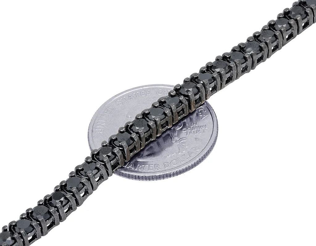 Black Diamond Tennis Chain Necklace White Gold 18"-22" W437
