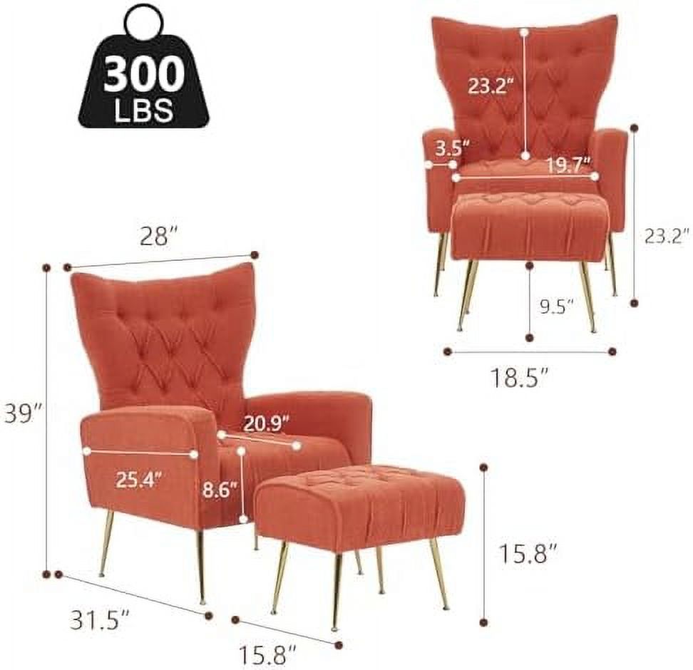 Velvet Accent Chair with Ottoman Button Tufted Armchair N91176