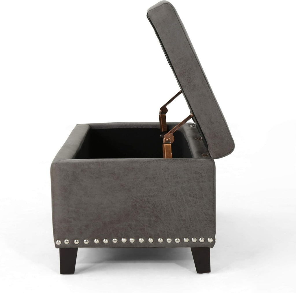 Slate Microfiber Storage Ottoman D8899