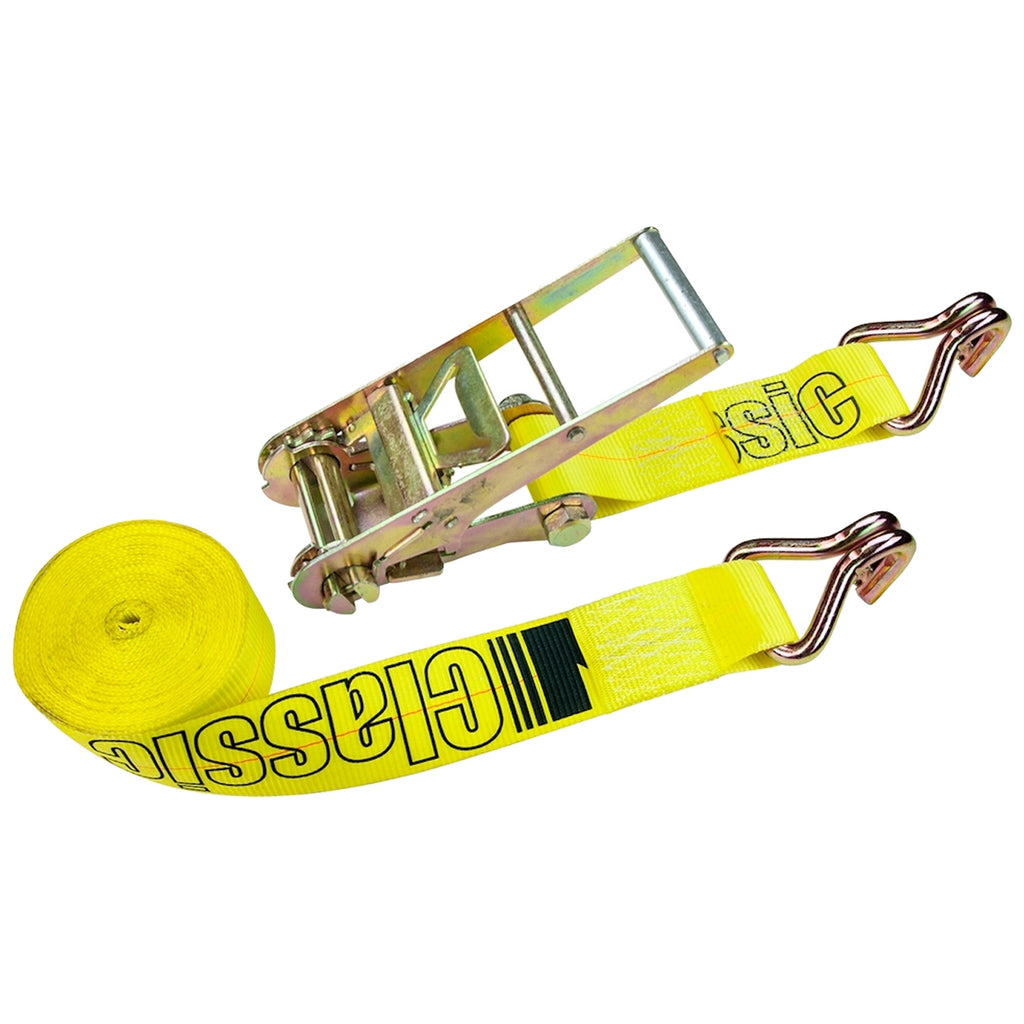 Ratchet Strap with Wire Hooks, 3 inch x 27 foot, 2 Pack, Yellow, 5000 Lbs SWL B917169