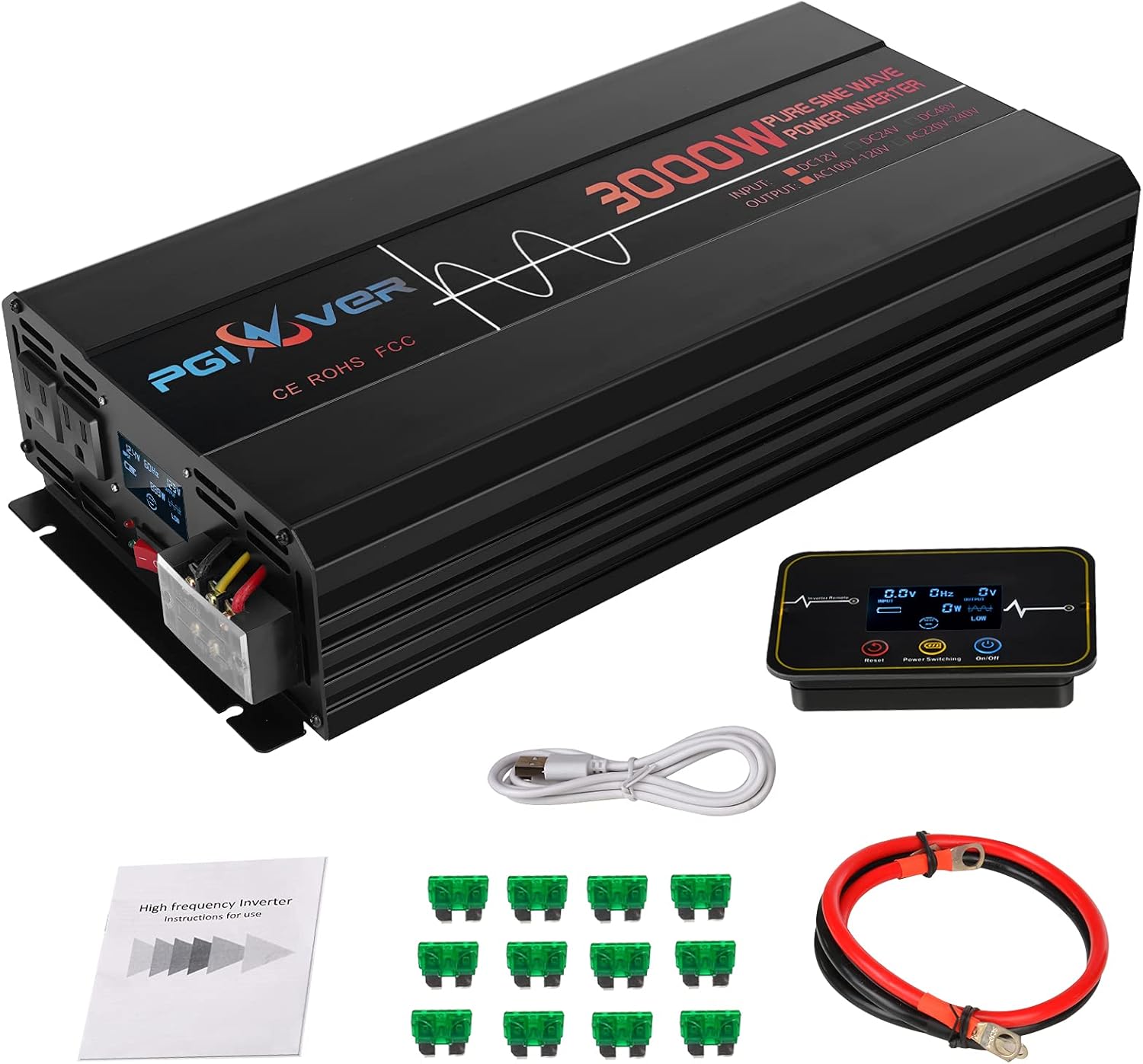 3000W Pure Sine Wave Car Power Inverter with Remote Control & LCD Display Z693976