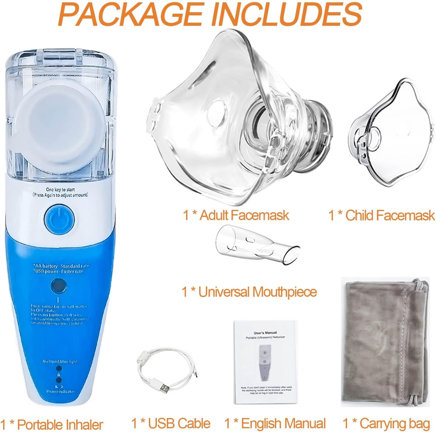 Portable Nebulizer with Gear Adjustment, Self-Cleaning Mode, Pack of 2 O968
