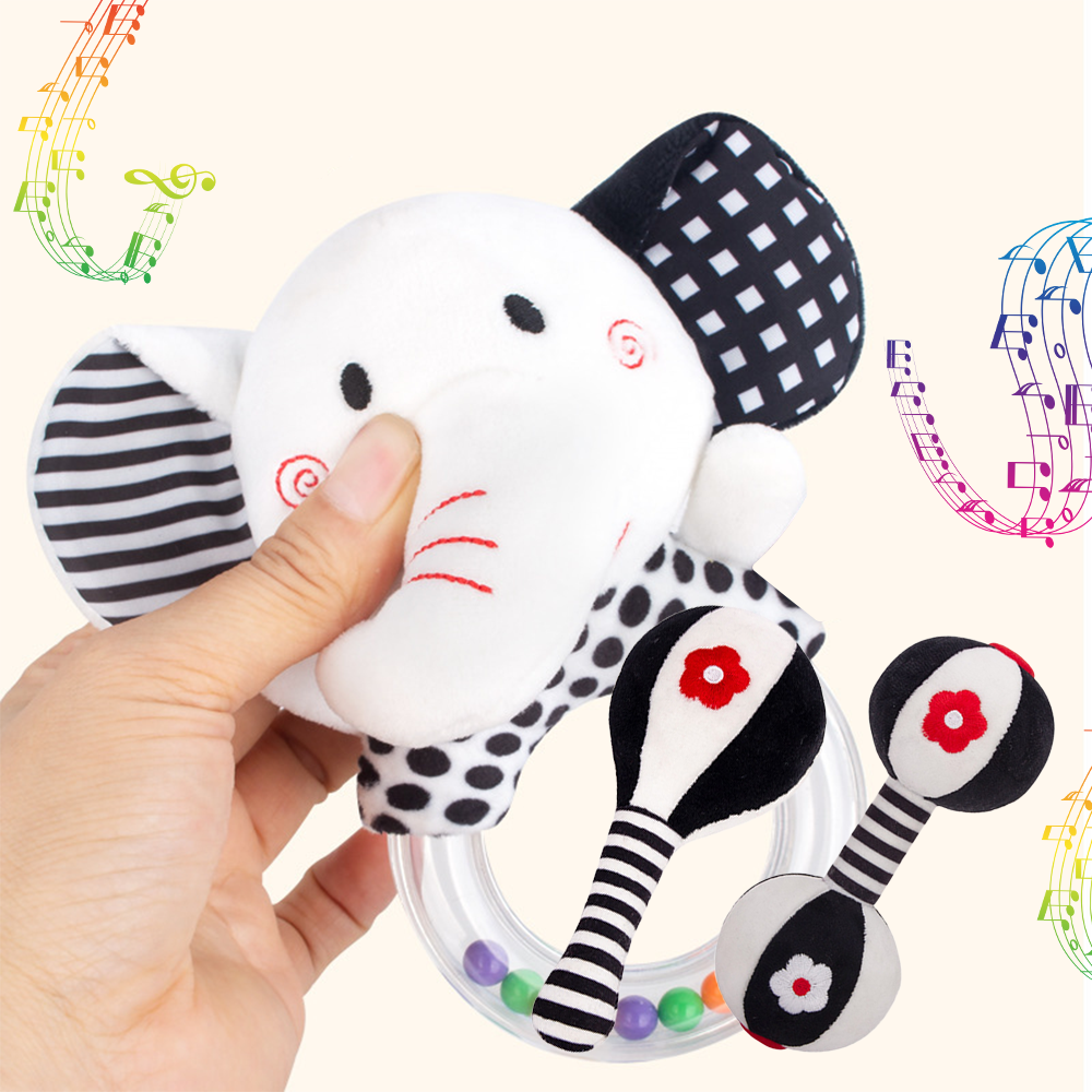 3PCS Soft High Contrast Black and White Baby Rattles S2316