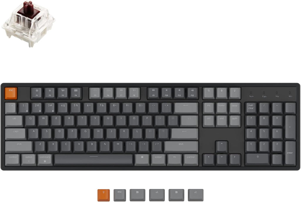 Keychron K10 Full Size 104 Keys Bluetooth Wireless/USB Wired Mechanical Gaming Keyboard with Gateron G Pro Brown Switch/RGB Backlight, Aluminum Frame G57723