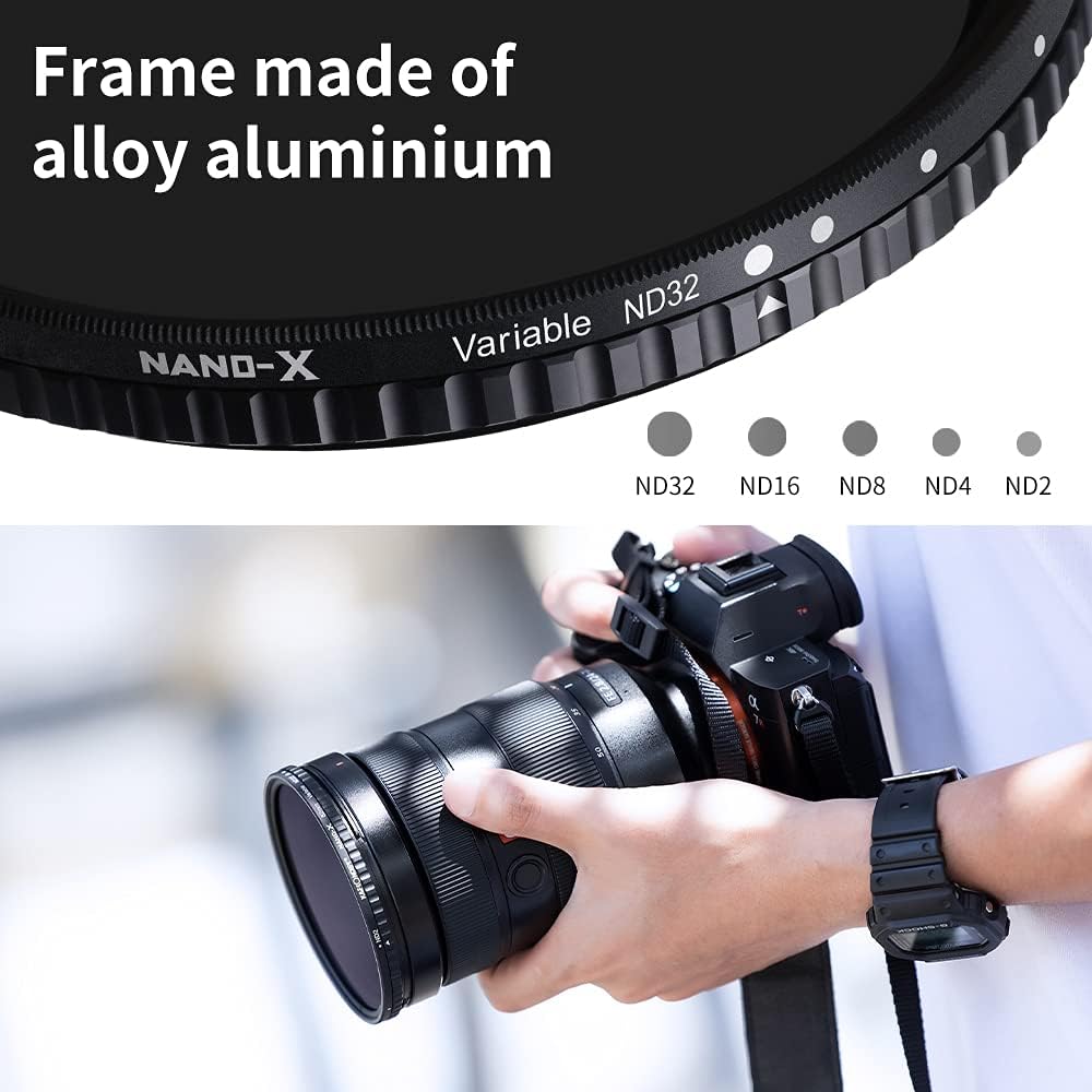 77mm Variable ND Lens Filter & Filter Cap Kit (2 Pcs) Adjustable Neutral Density ND2-ND32 with TPU Filter Cap F340