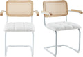 White Teddy Velvet Dining Chairs Set of 2 with Armrest E585