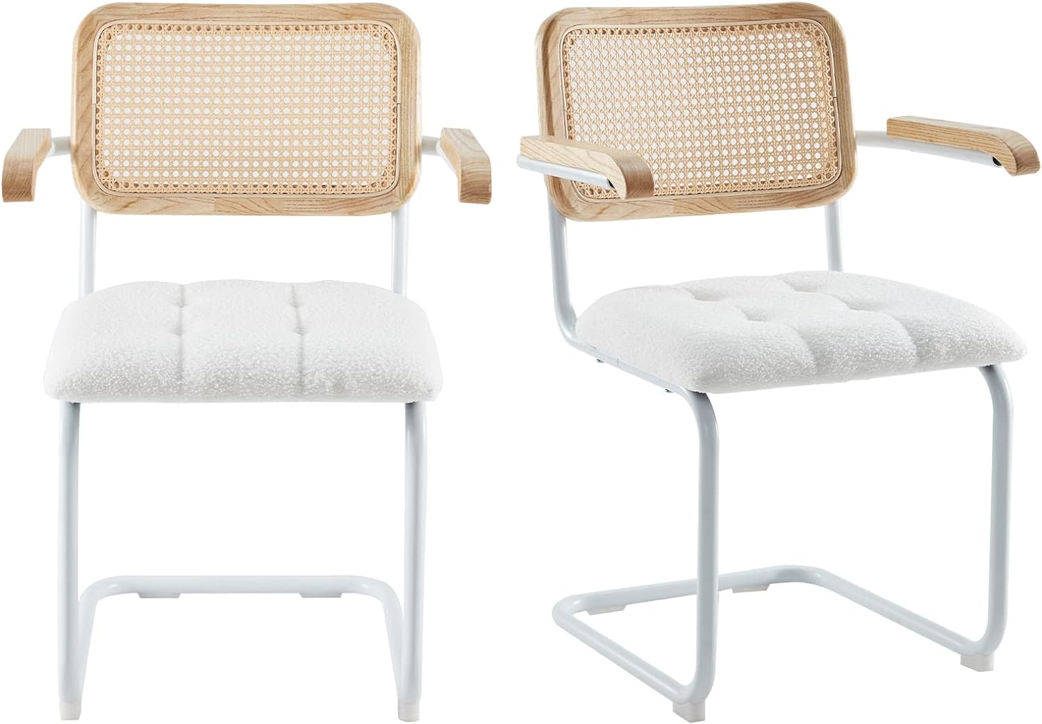 White Teddy Velvet Dining Chairs Set of 2 with Armrest E585