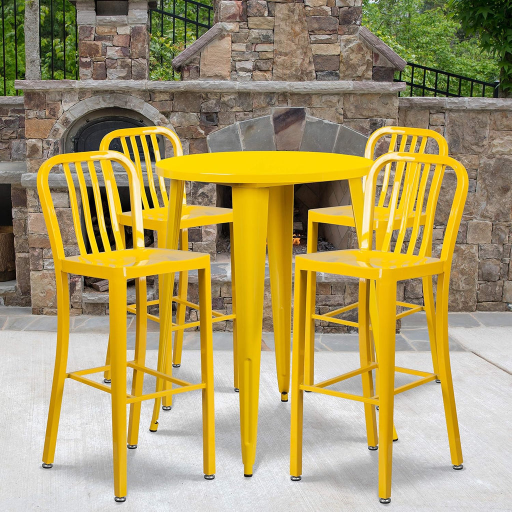 Silver Metal Bar Table Set with 4 Stools R134