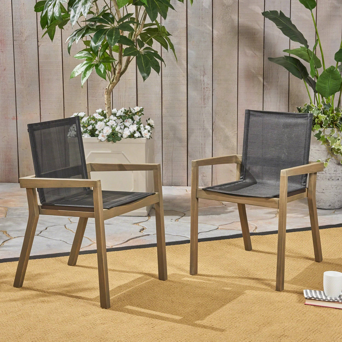 Acacia Wood and Mesh Dining Chairs (Set of 2) P2413