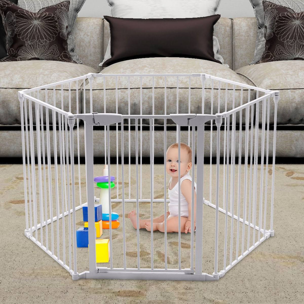 White 6 Panel Metal Playpen Barrier T21835