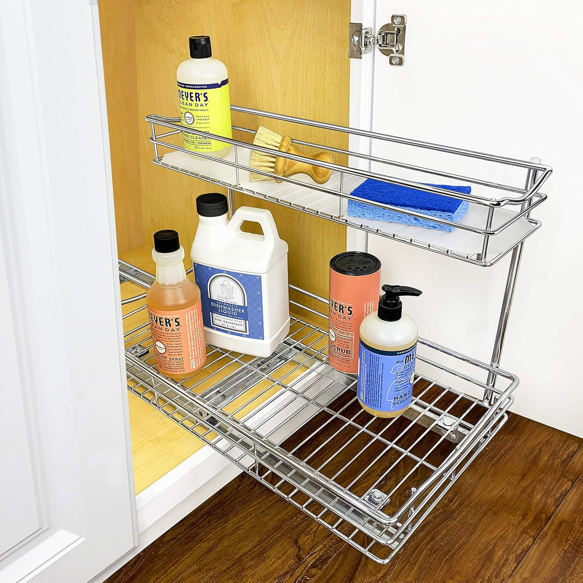 Under Sink Cabinet Organizer Pull Out Two Tier Sliding Shelf, Chrome O292416