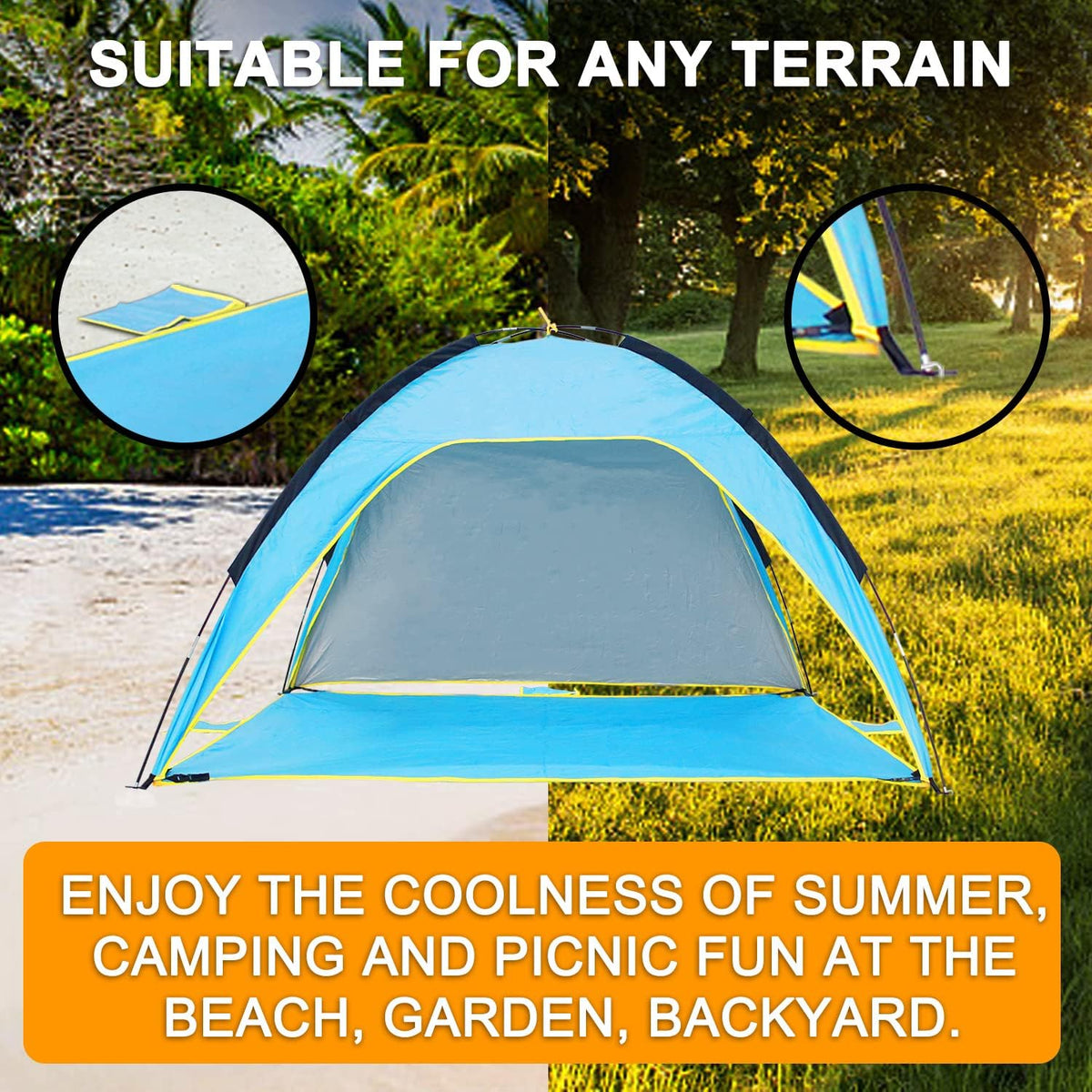Beach Tent Canopy Sun Shelter UPF 50+ UV Protection, Portable Beach Shade Fit 3-4 Person, Lightweight, Breathable, Collapsible H3131