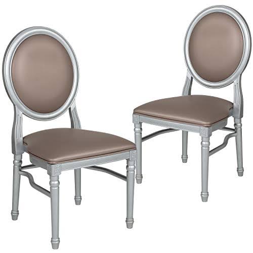2 Pk. King Louis Chair with Taupe Vinyl Back and Seat and Silver Frame J9908