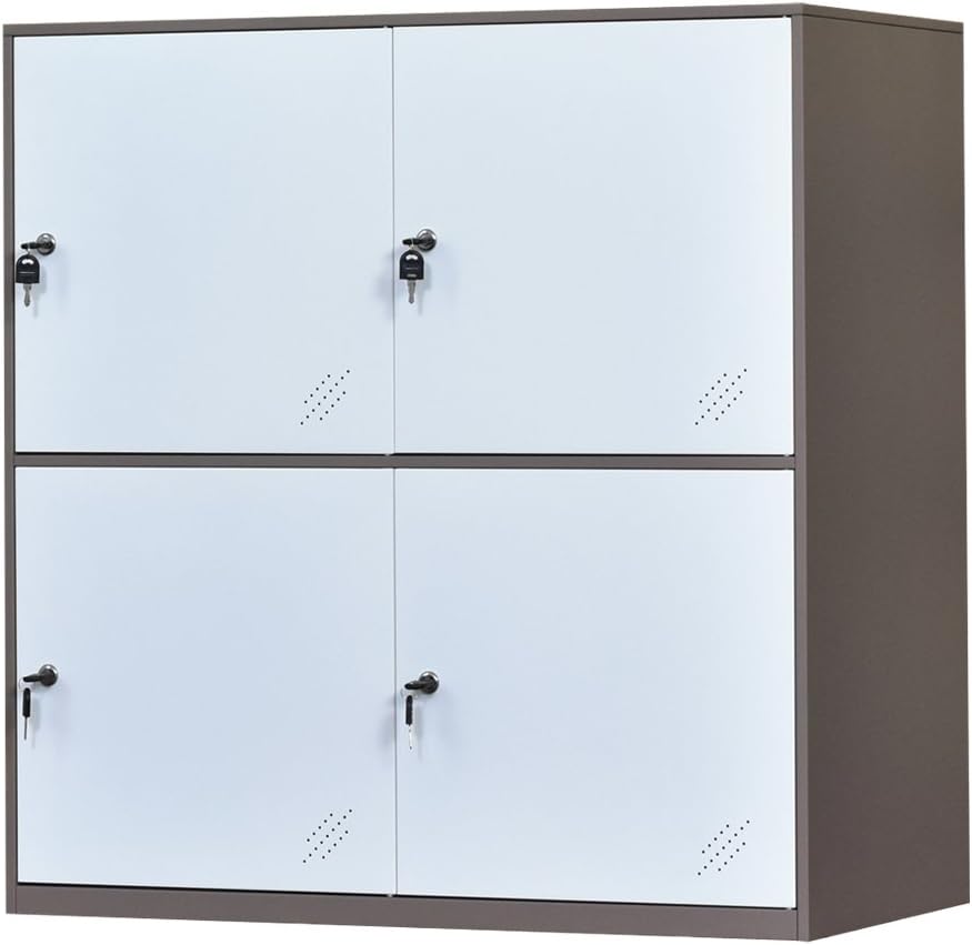 White Metal Storage Cabinet with Doors and Lock I858297