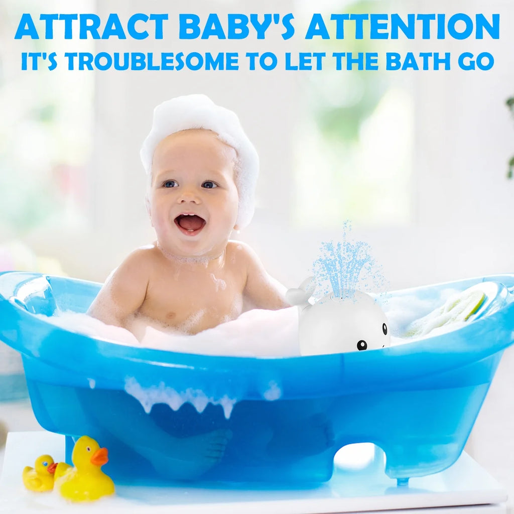 Whale Bath Toy with Light, Double Layer Waterproof Rechargeable Water Sprinkler Bath Toy U1352