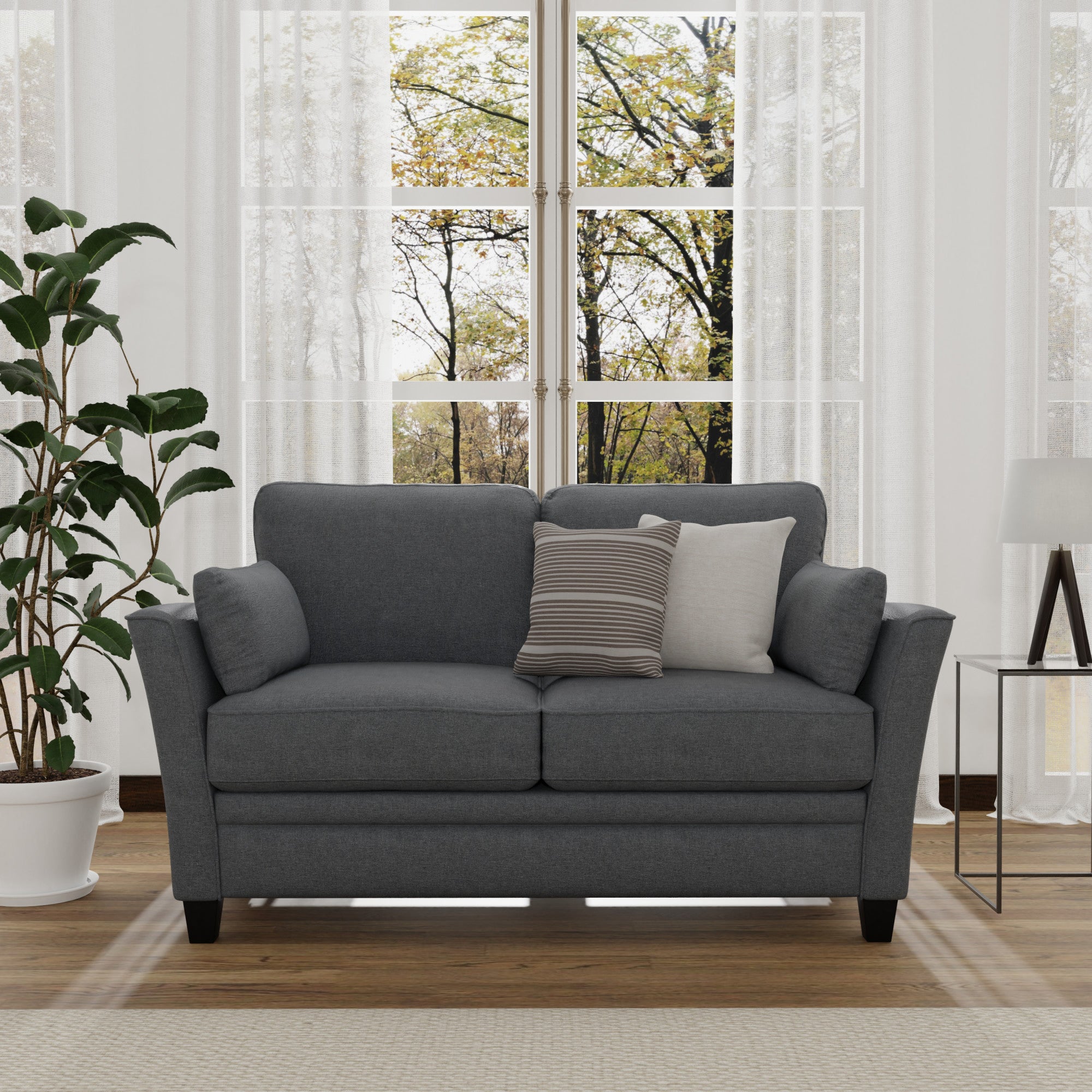 Gray Upholstered Loveseat with 2 Pillows L106