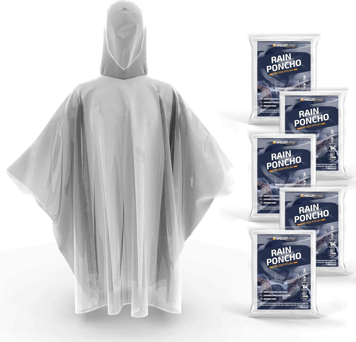 Disposable Rain Ponchos for Adults (5 Pack) U346107
