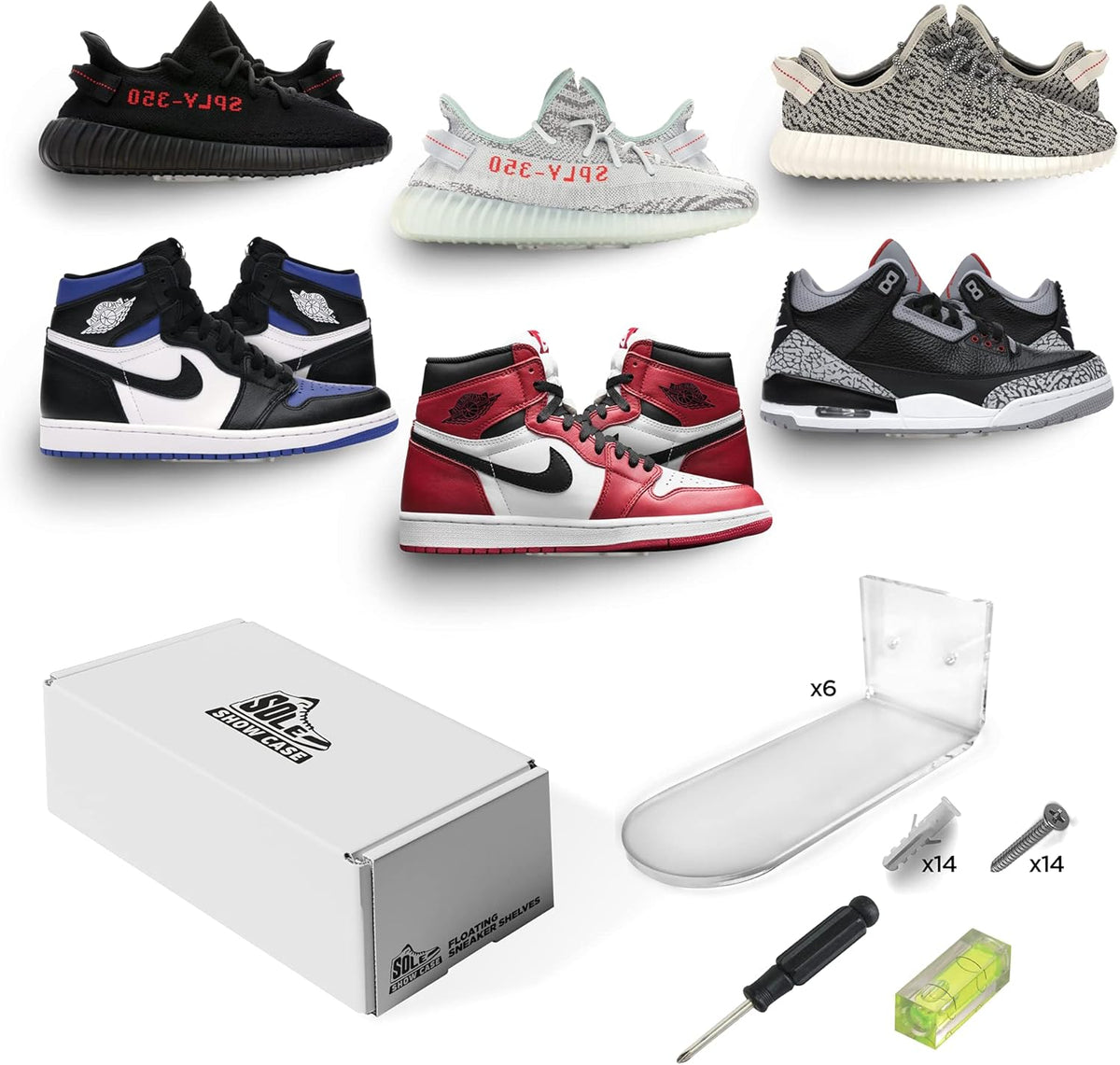 6 Clear Floating Shoe Shelves with Hardware W3399