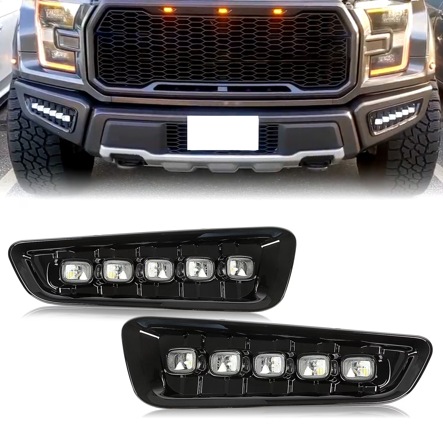 LED Running Light with Turn Signal Fog Light Bezels White and Amber E472192