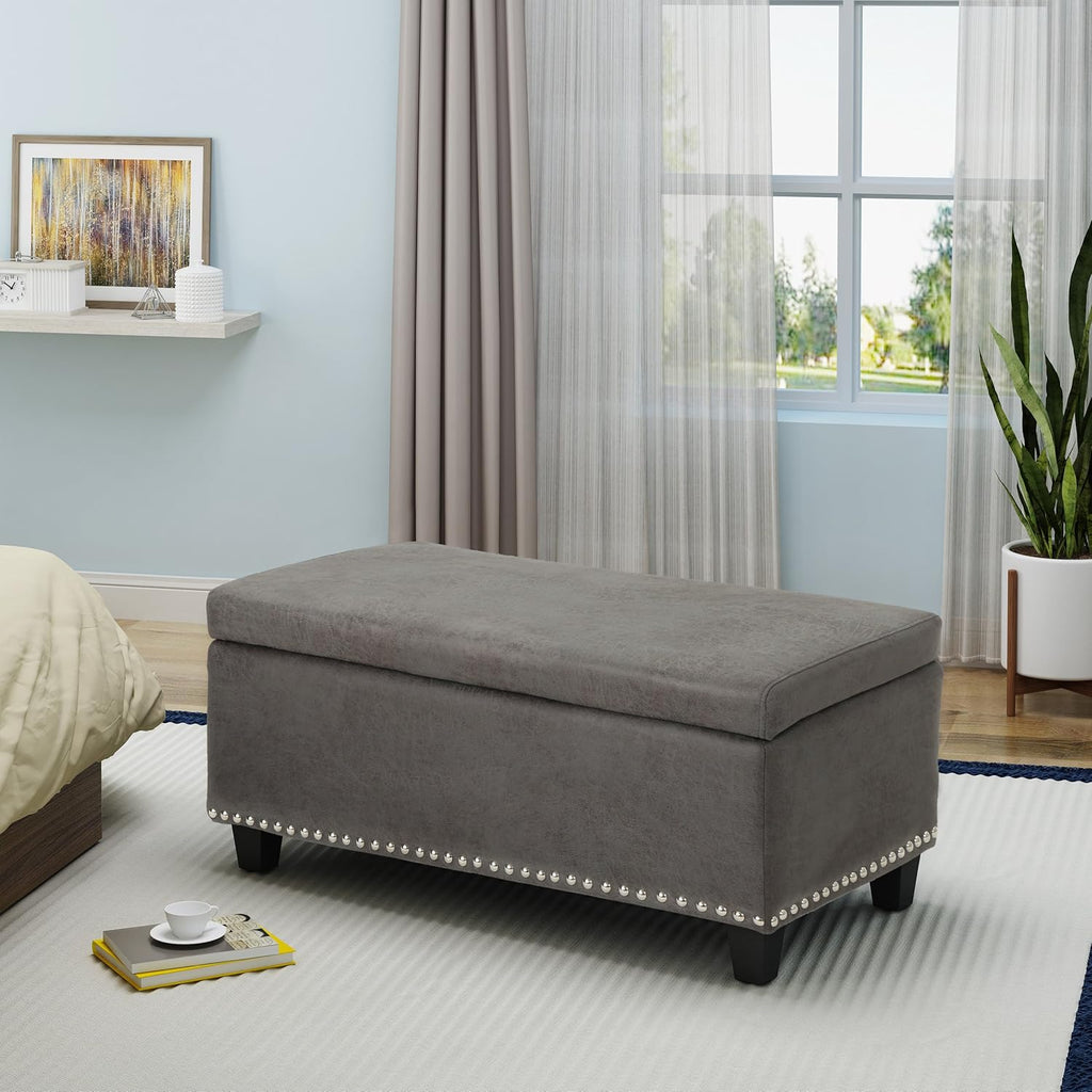 Slate Microfiber Storage Ottoman D8899