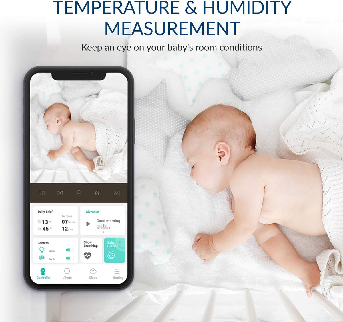 Smart Baby Monitor with Camera and Audio, WiFi HD Video, Night Vision, 360° Speaker, Room Temperature & Humidity Sensors C6281