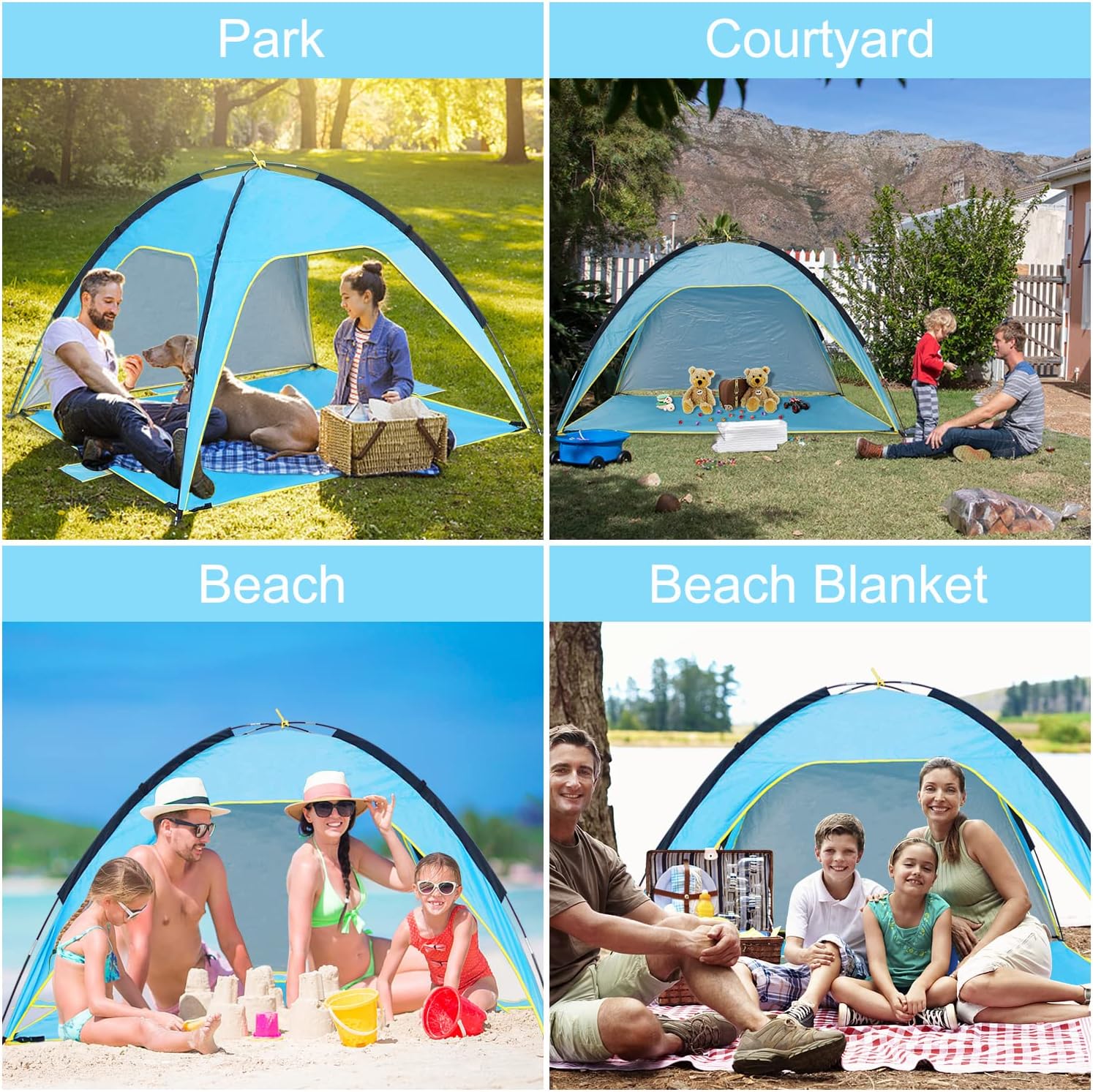 Beach Tent Canopy Sun Shelter UPF 50+ UV Protection, Portable Beach Shade Fit 3-4 Person, Lightweight, Breathable, Collapsible H3131