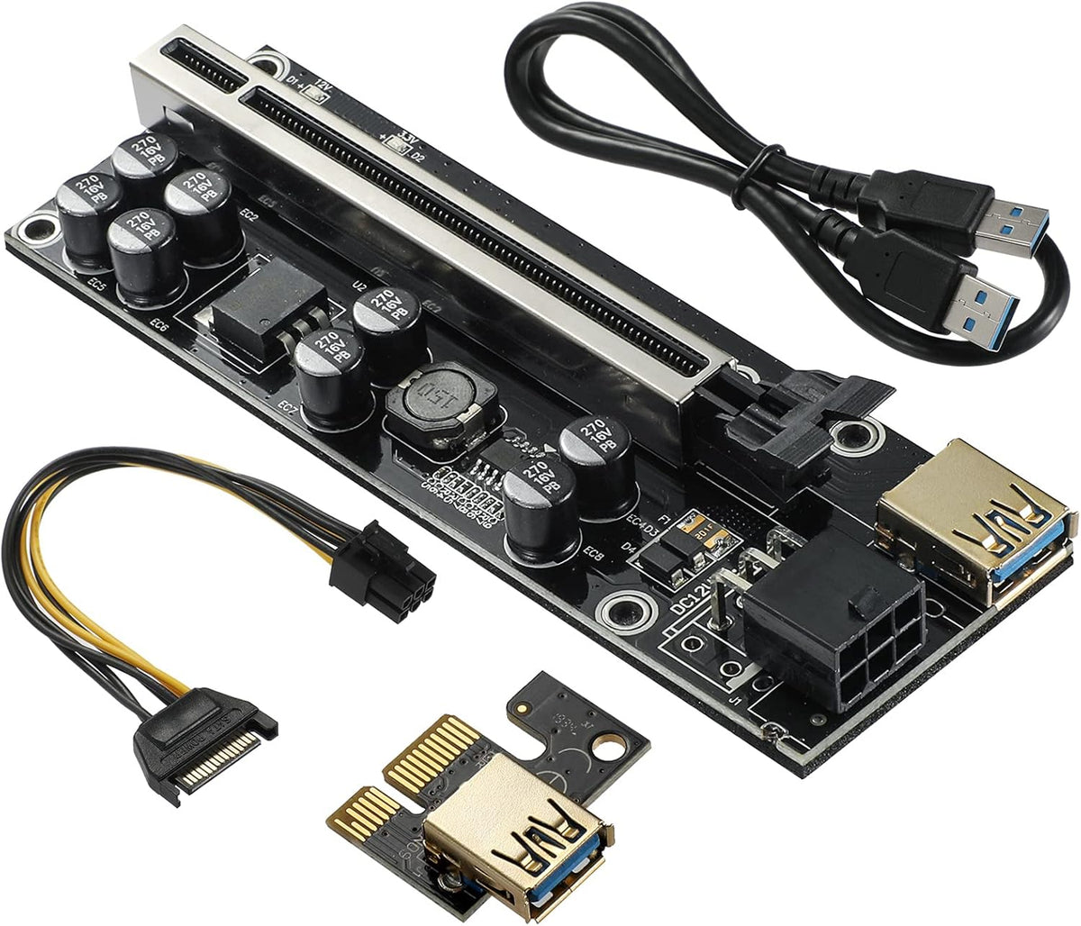 6 Pack PCI-E 1X to 16X GPU Riser Adapter Card with 6PIN SATA Power Cable G178773