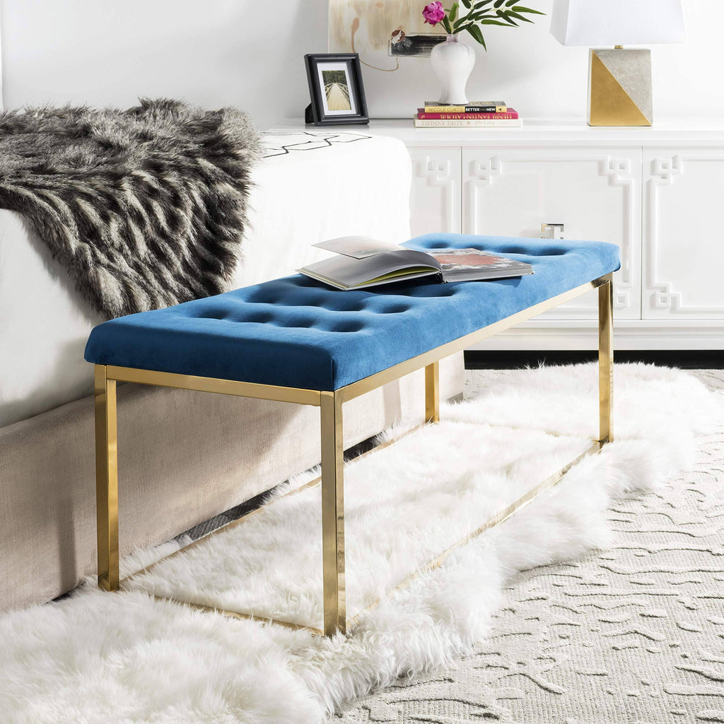 Navy/Brass Velvet Bench H159635