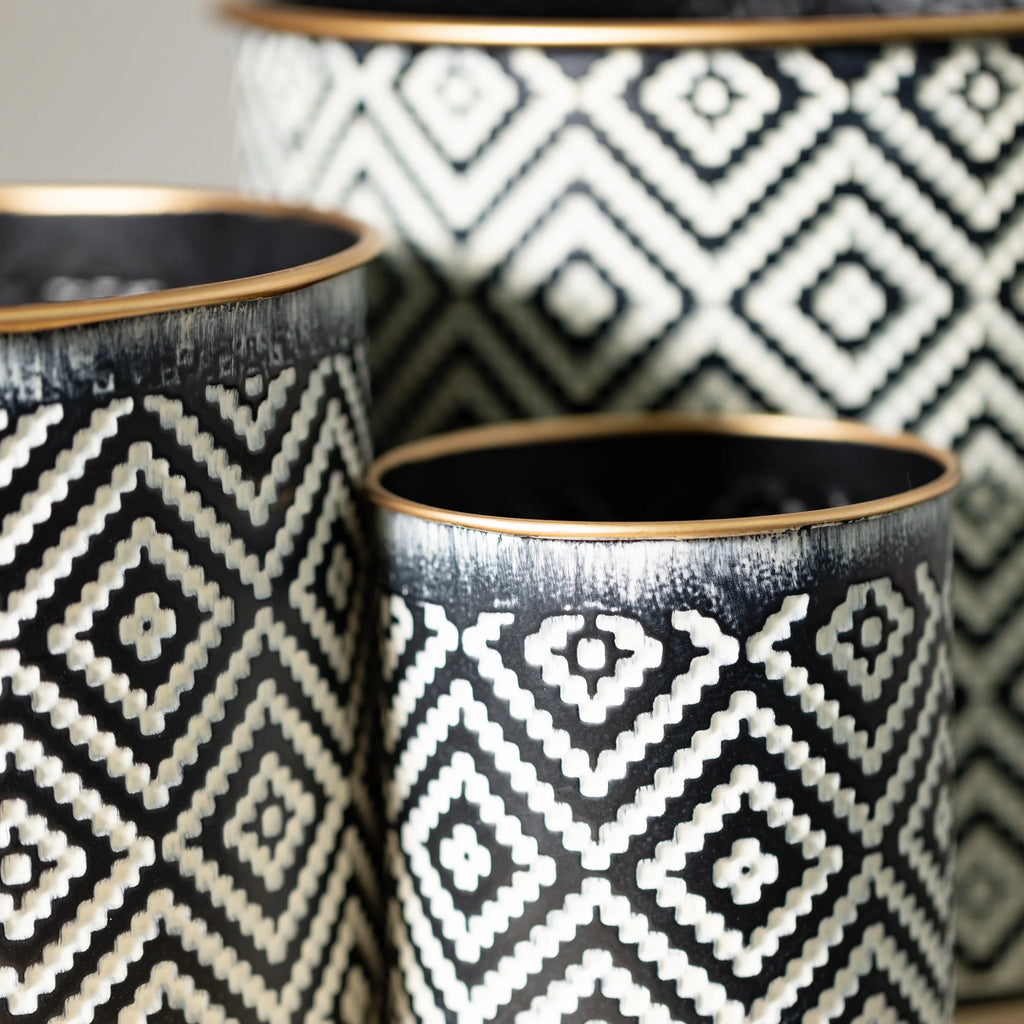 Geometric Motif Metal Planter Set of 3, Multicolored O389