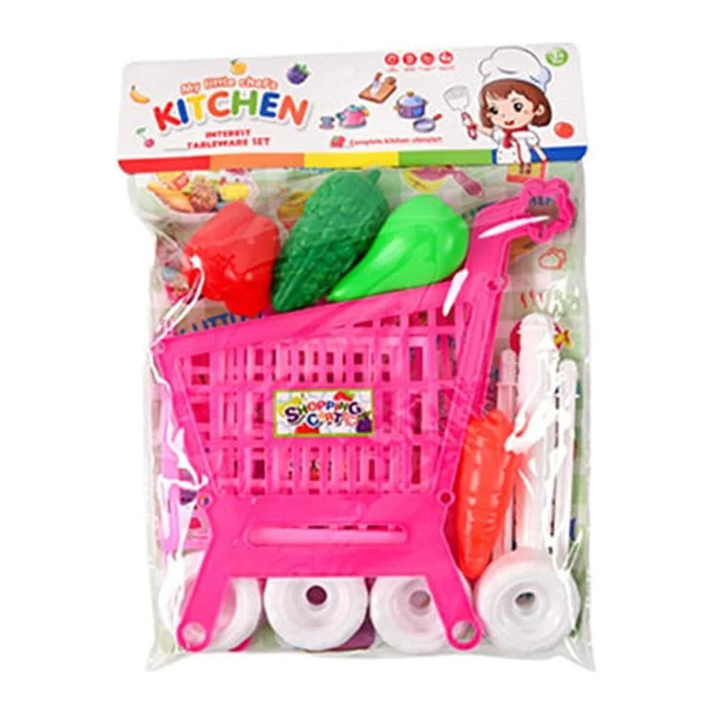 Kids Shopping Cart Trolley Play Kitchen Toy, 8.66x6.29x10.23in D198902