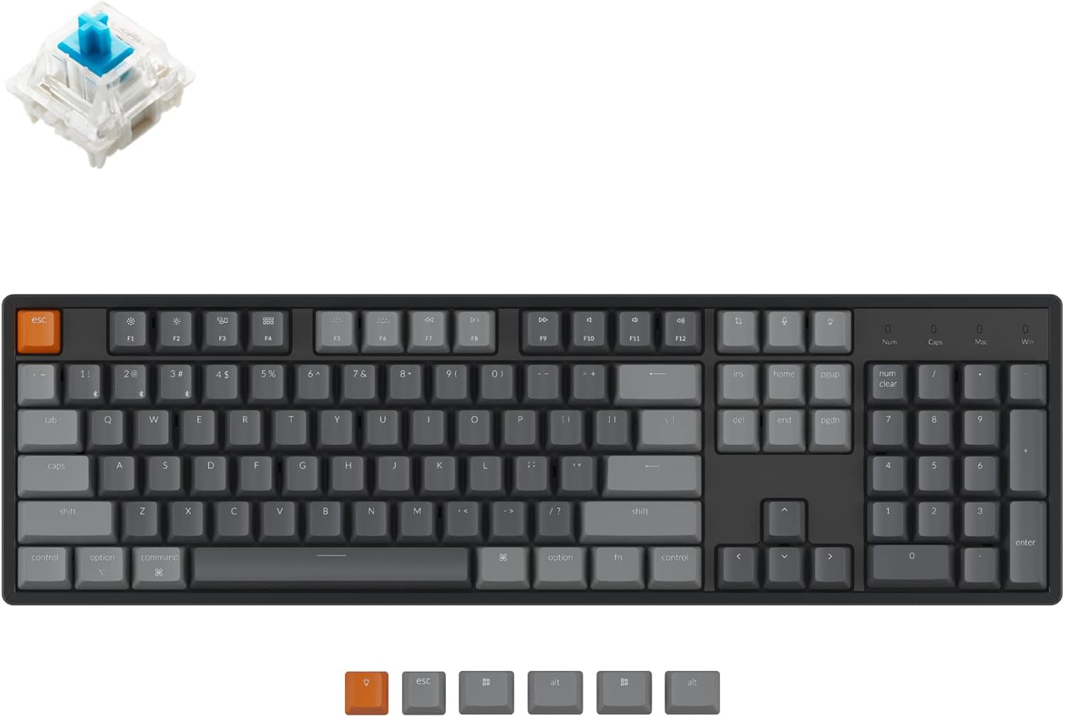 Keychron K10 Full Size 104 Keys Bluetooth Wireless/USB Wired Mechanical Gaming Keyboard with Gateron G Pro Brown Switch/RGB Backlight, Aluminum Frame G57723