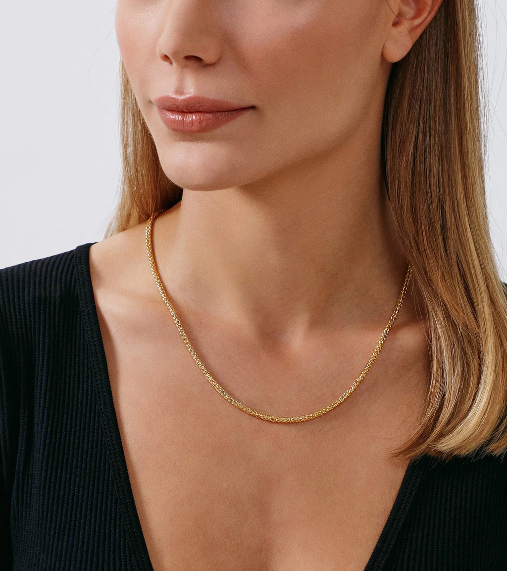 14K Solid Yellow Gold Filled Round Wheat Chain Necklace N342218