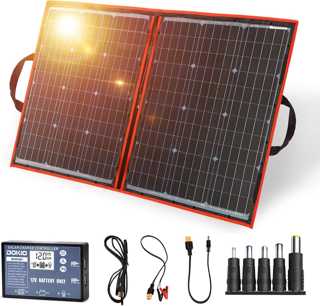 110W 18V Portable Foldable Solar Panel Kit Lightweight 6lb 29x21inch with Controller 2 USB Output Ports B50085
