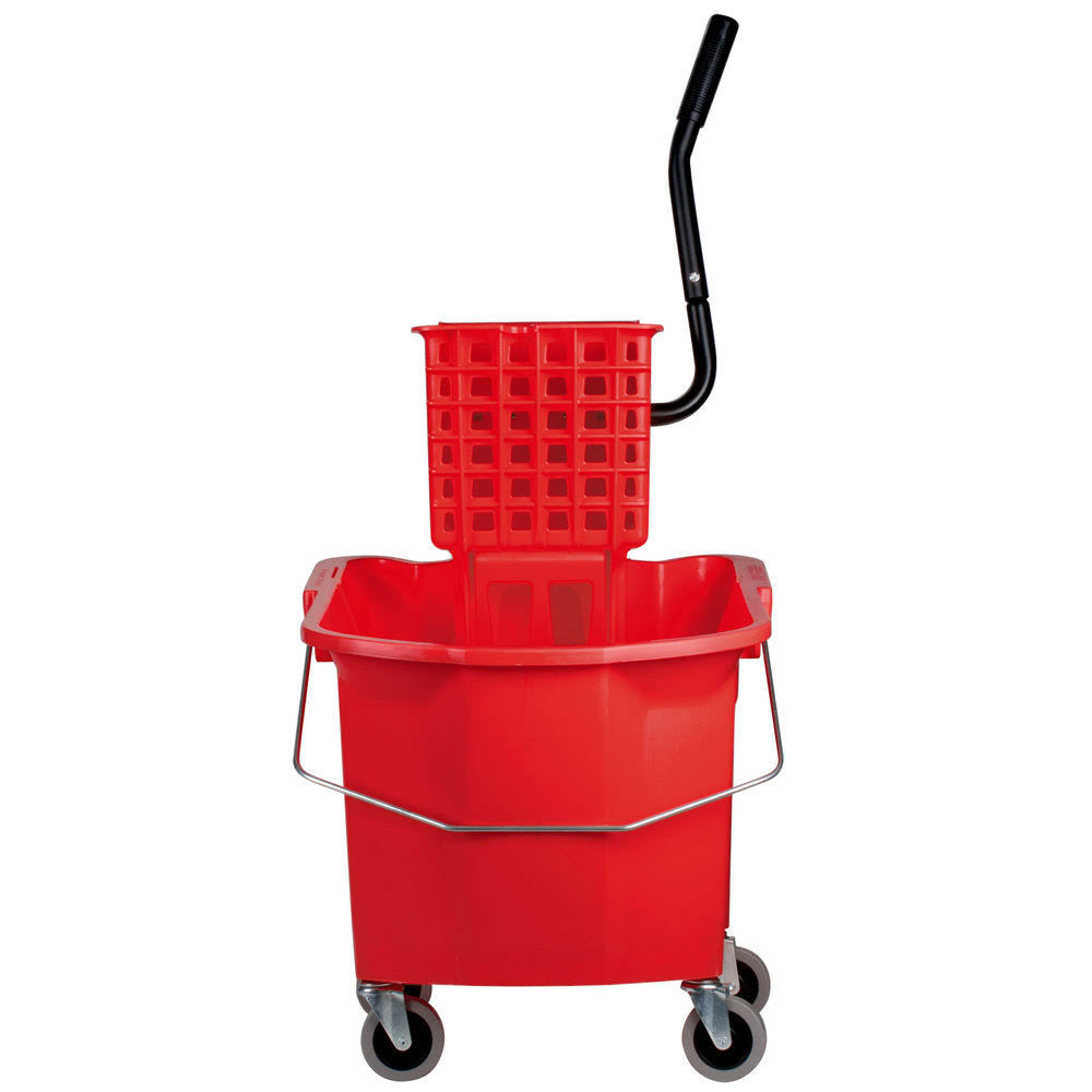 Red Splash Guard Mop Bucket with Side-Press Wringer Y202