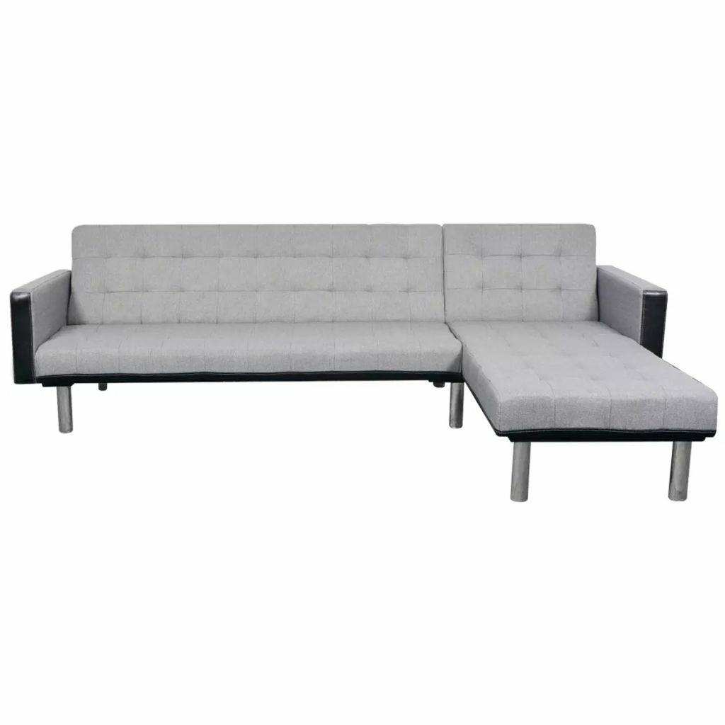 L-shaped Sofa Bed Fabric Black and Gray Q652