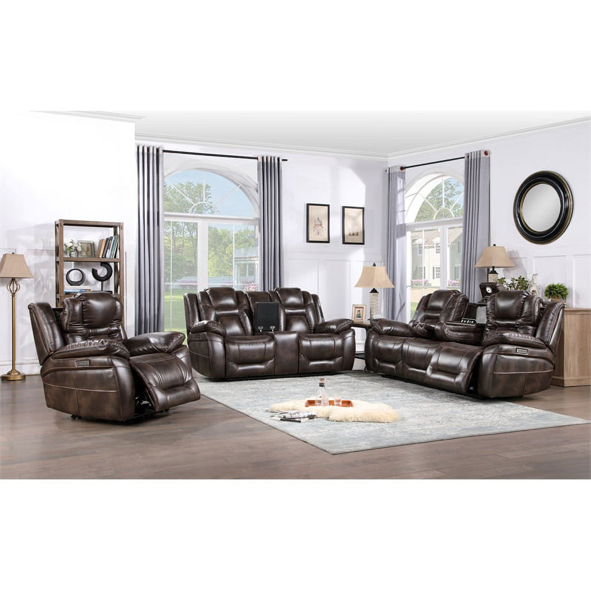 Brown Faux Leather Dual Power 3PC Set J2397