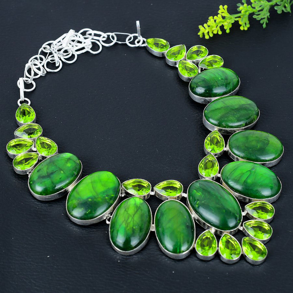 Natural Green Labradorite Peridot 925 Sterling Silver Necklace 18" J33428