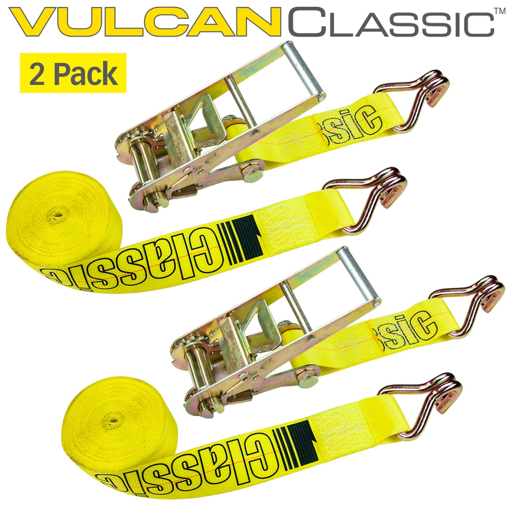 Ratchet Strap with Wire Hooks, 3 inch x 27 foot, 2 Pack, Yellow, 5000 Lbs SWL B917169