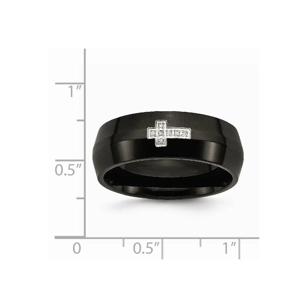 Black IP-plated Diamond Cross Ring Size 12 G386624