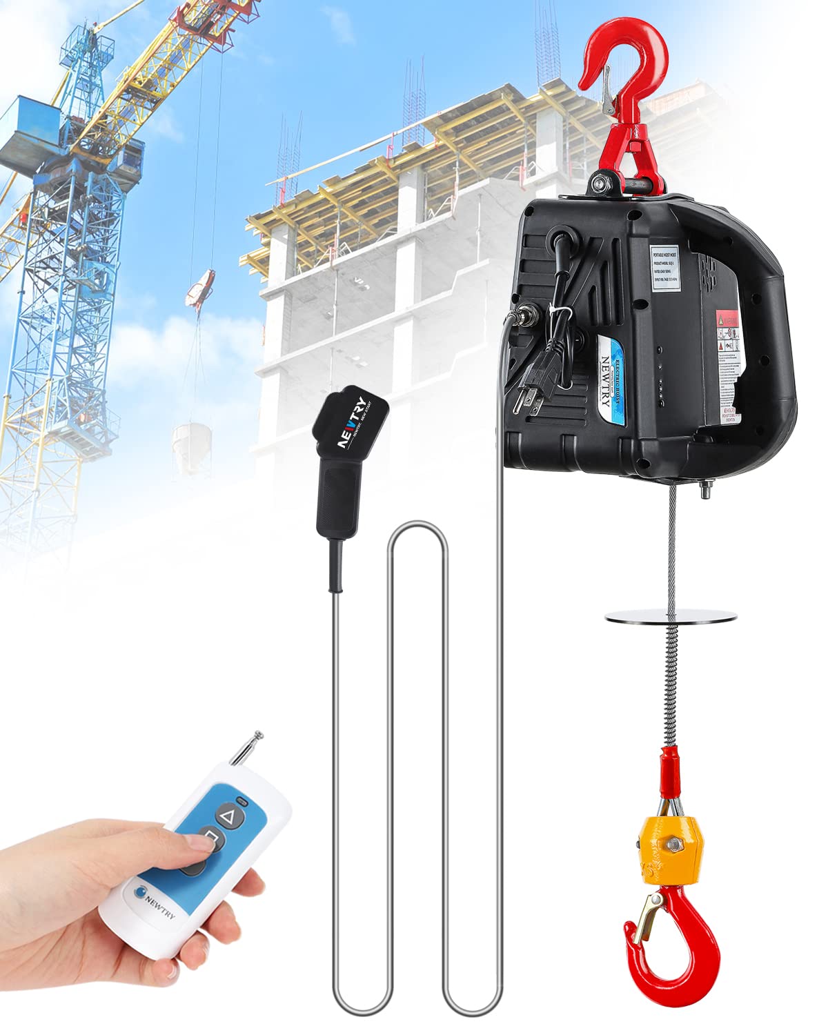 3 in 1 Electric Hoist Winch 220lb, 16ft/min, 82ft Portable Power Electric Lift with Sling Strap H770537