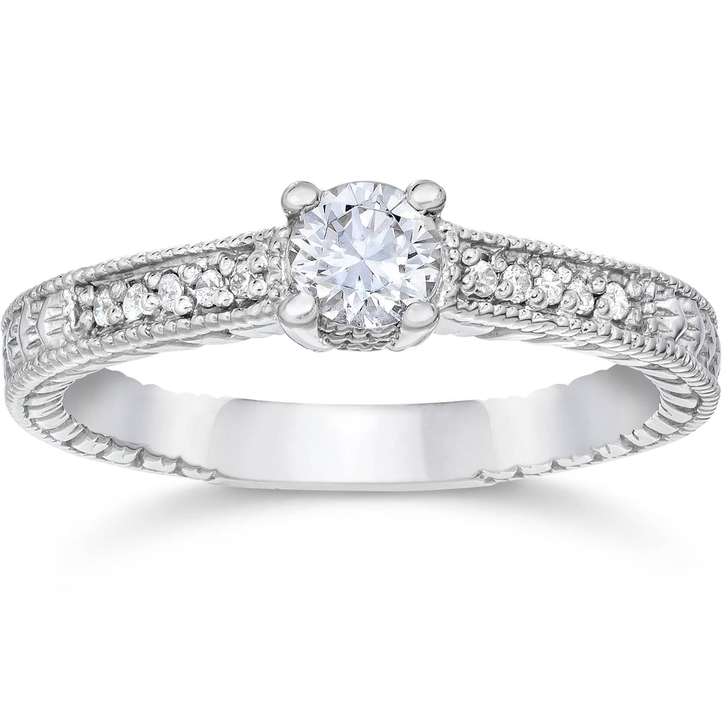 Vintage Diamond Engagement Ring 14K White Gold N103314