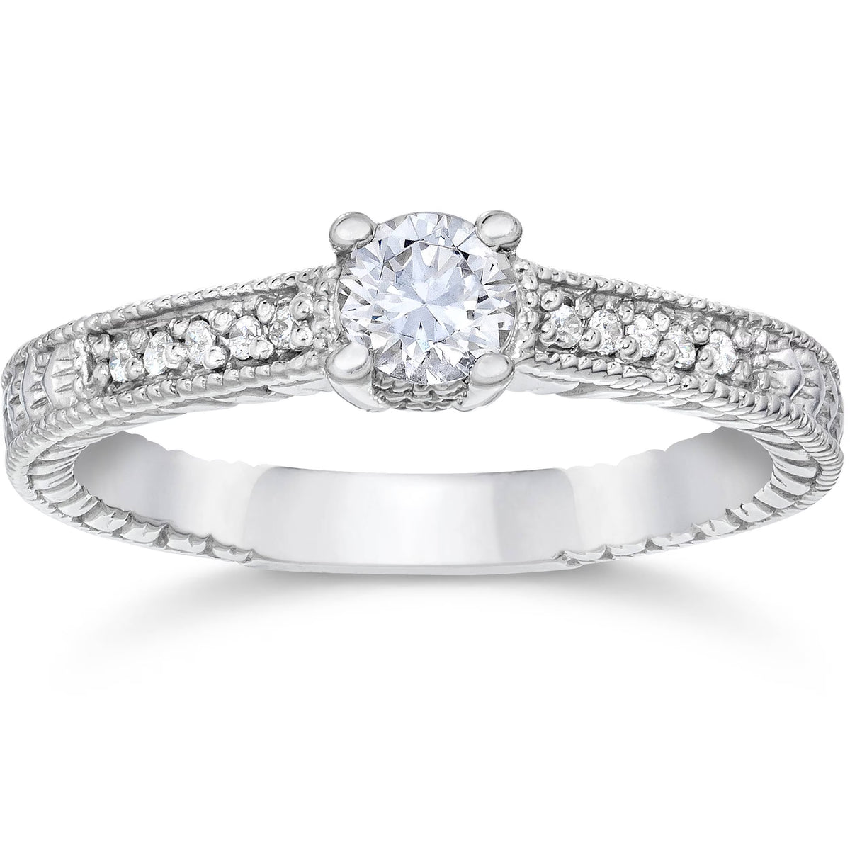 Vintage Diamond Engagement Ring 14K White Gold N103314
