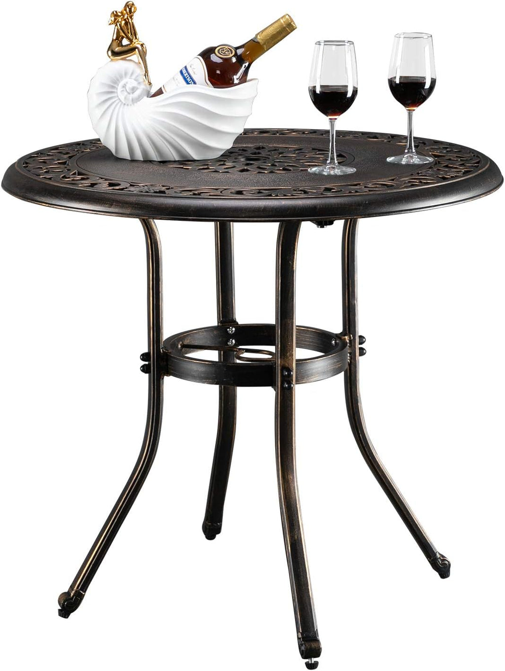 Patio Dining Table with Umbrella Hole, Cast Aluminum Outdoor Furniture I337523