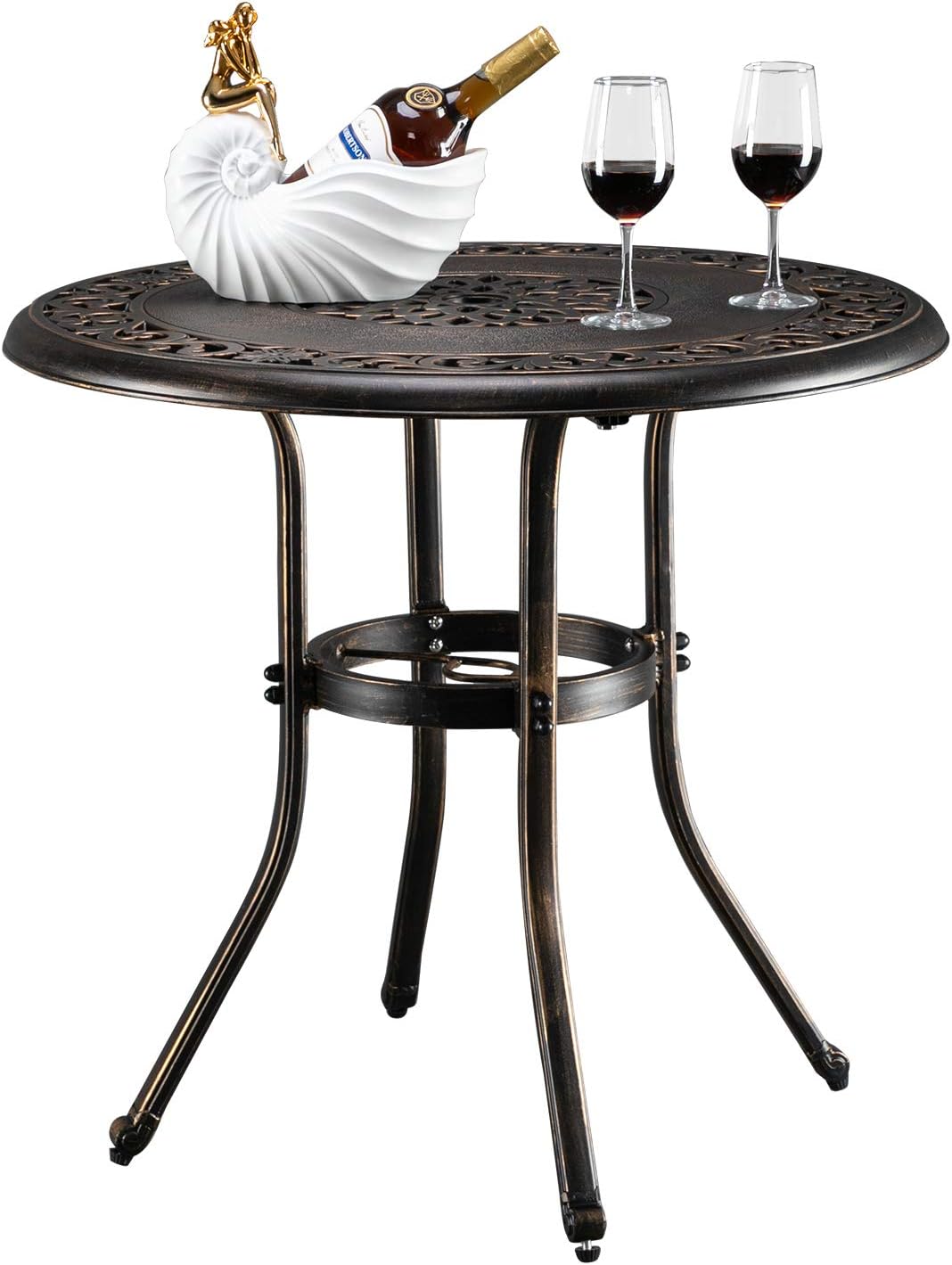 Patio Dining Table with Umbrella Hole, Cast Aluminum Outdoor Furniture I337523