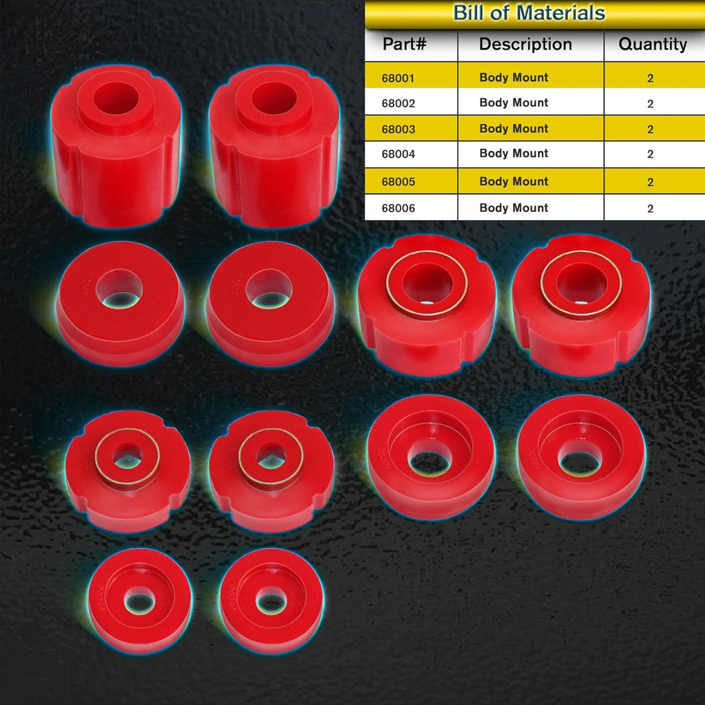 Red Polyurethane Body Mount Bushing Kit (12Pcs) Pack of 2 Z950