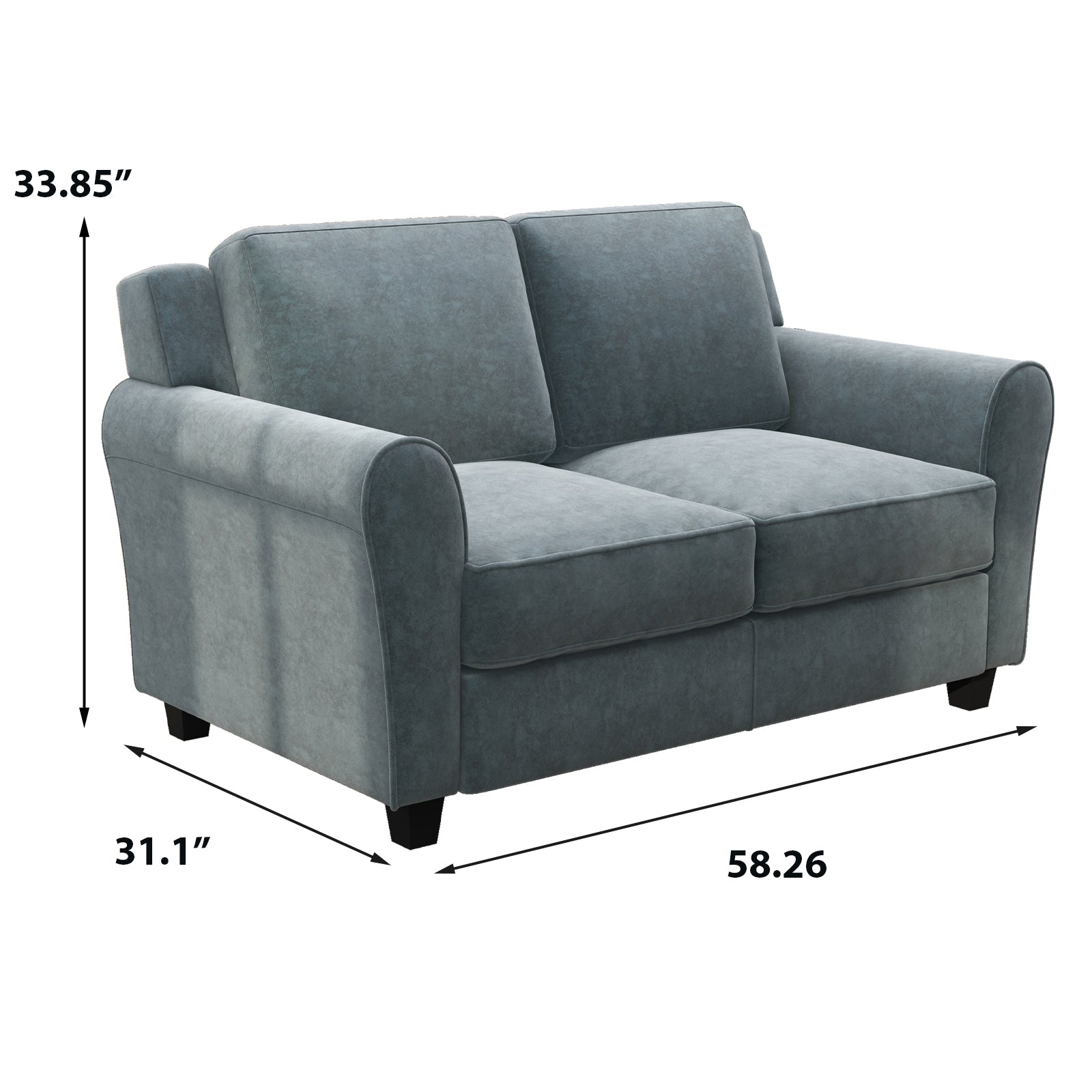 Grey Upholstered Loveseat Sofa with Solid Wood Frame Legs L70453