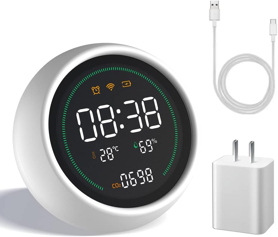 CO2 Monitor Indoor Air Quality Meter with Temperature and Humidity Sensor, 2200mAh Rechargeable Carbon Dioxide Detector, White, Pack of 2 X5101