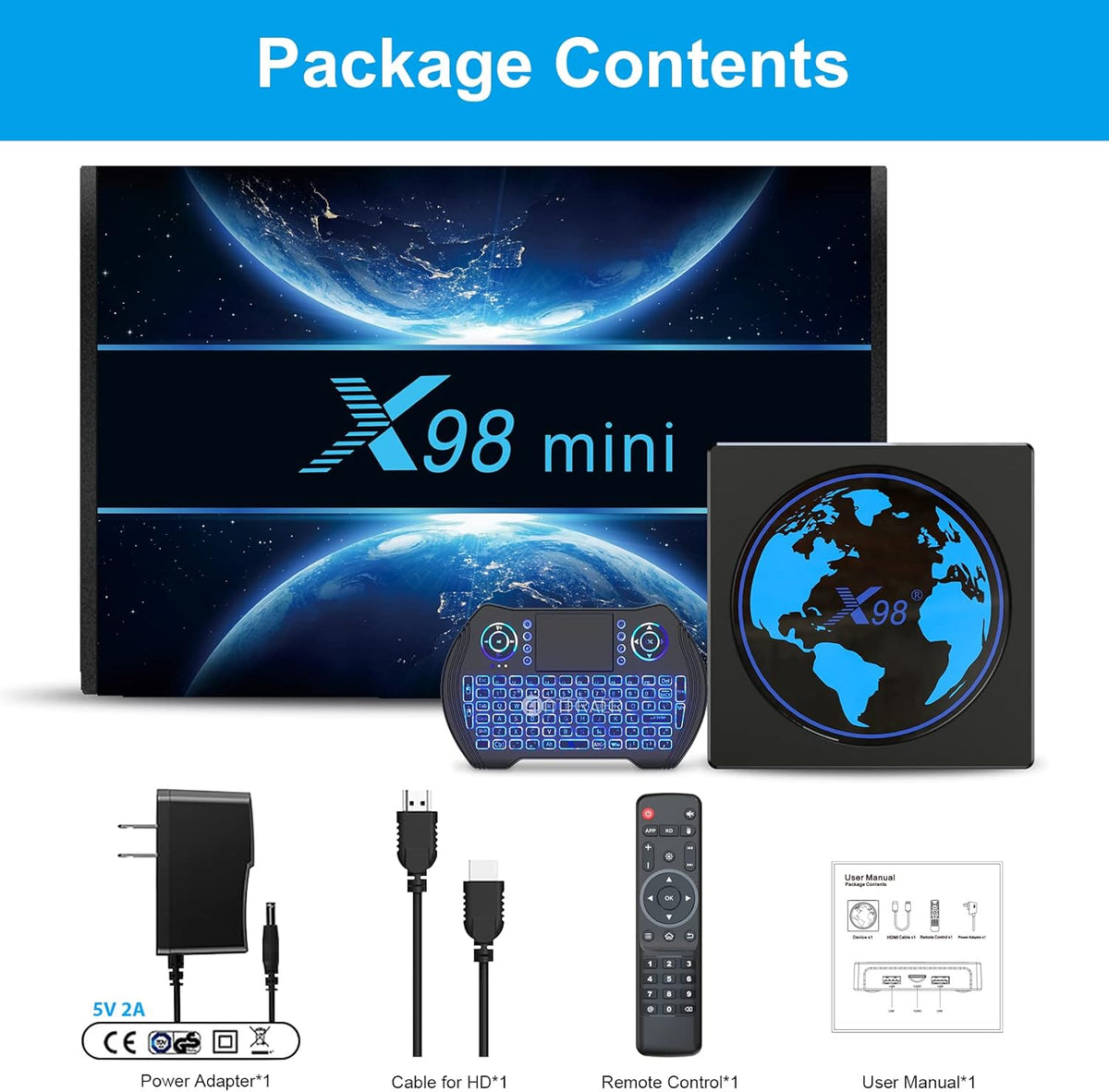 4GB 64GB Android TV Box with Mini Backlit Keyboard Pack of 2 W2567