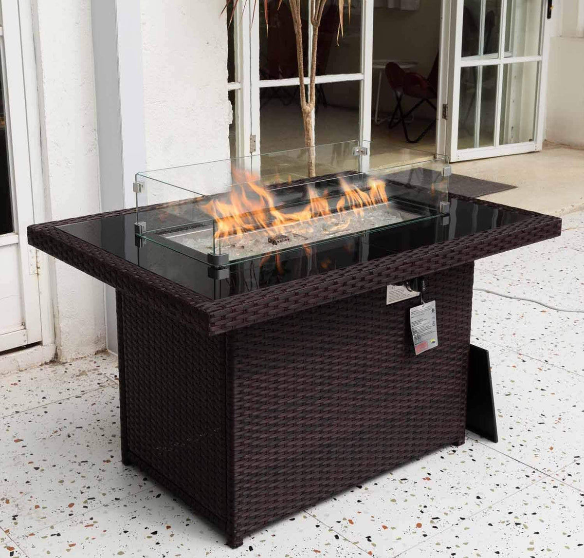 55,000 BTU Stainless Steel Propane Fire Pit Table with Wind Glass & Cover H762430